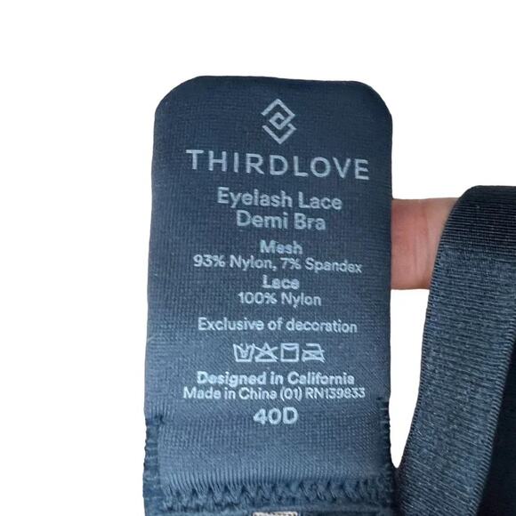 ThirdLove Eyelash Lace Demi Bra Darkest Teal 40D - Picture 5 of 8